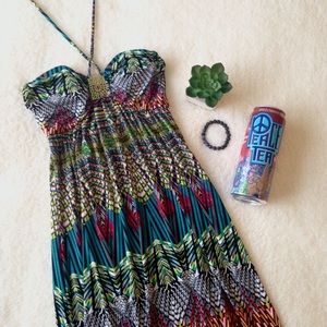 Multicolor Maxi Dress with Gold Accent